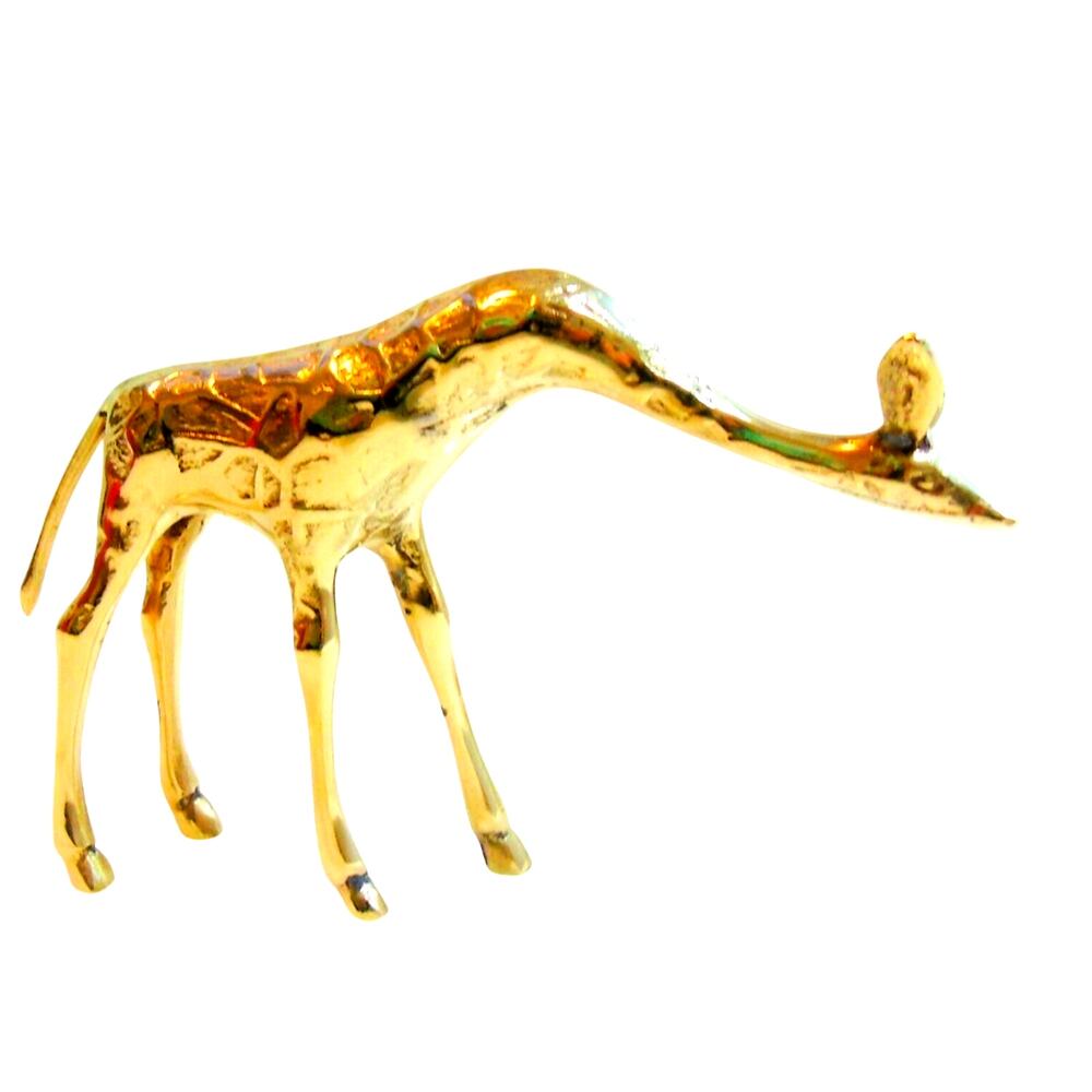 Solid Brass Giraffe Sculpture Figurine 7" Standing Baby Zoo Animal Home Decor